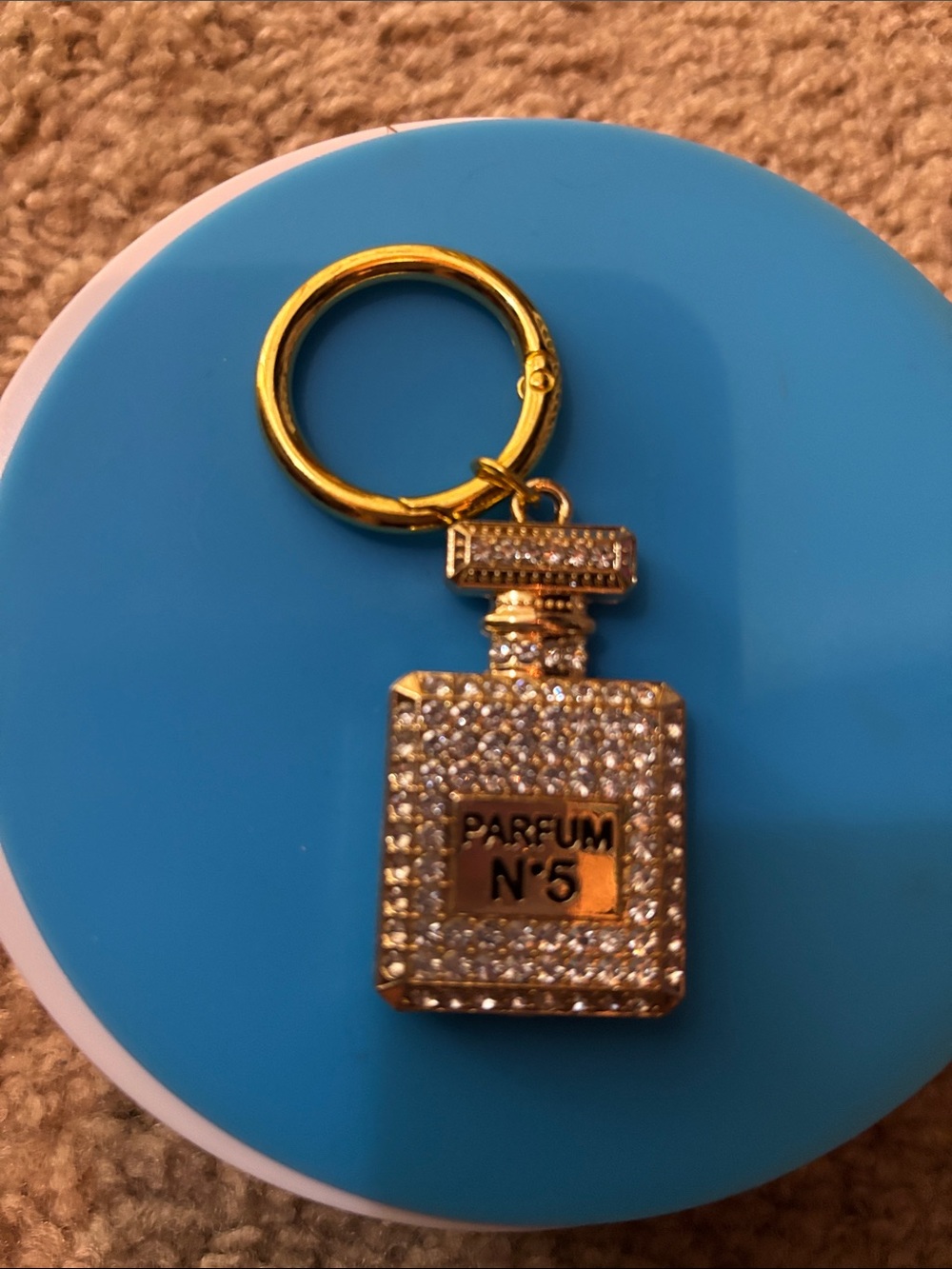 Gold Crystal Perfume Bottle Key & Card Holder - Parfum N°5 Style